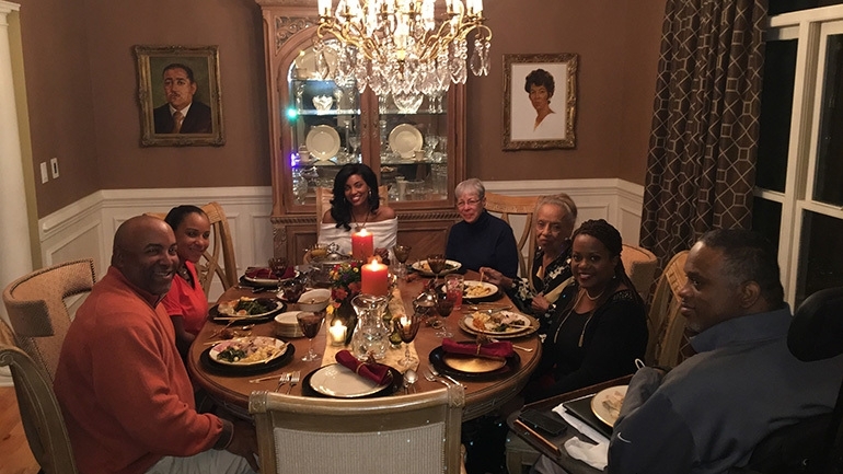 Hugh Allen having a family dinner at home with his family