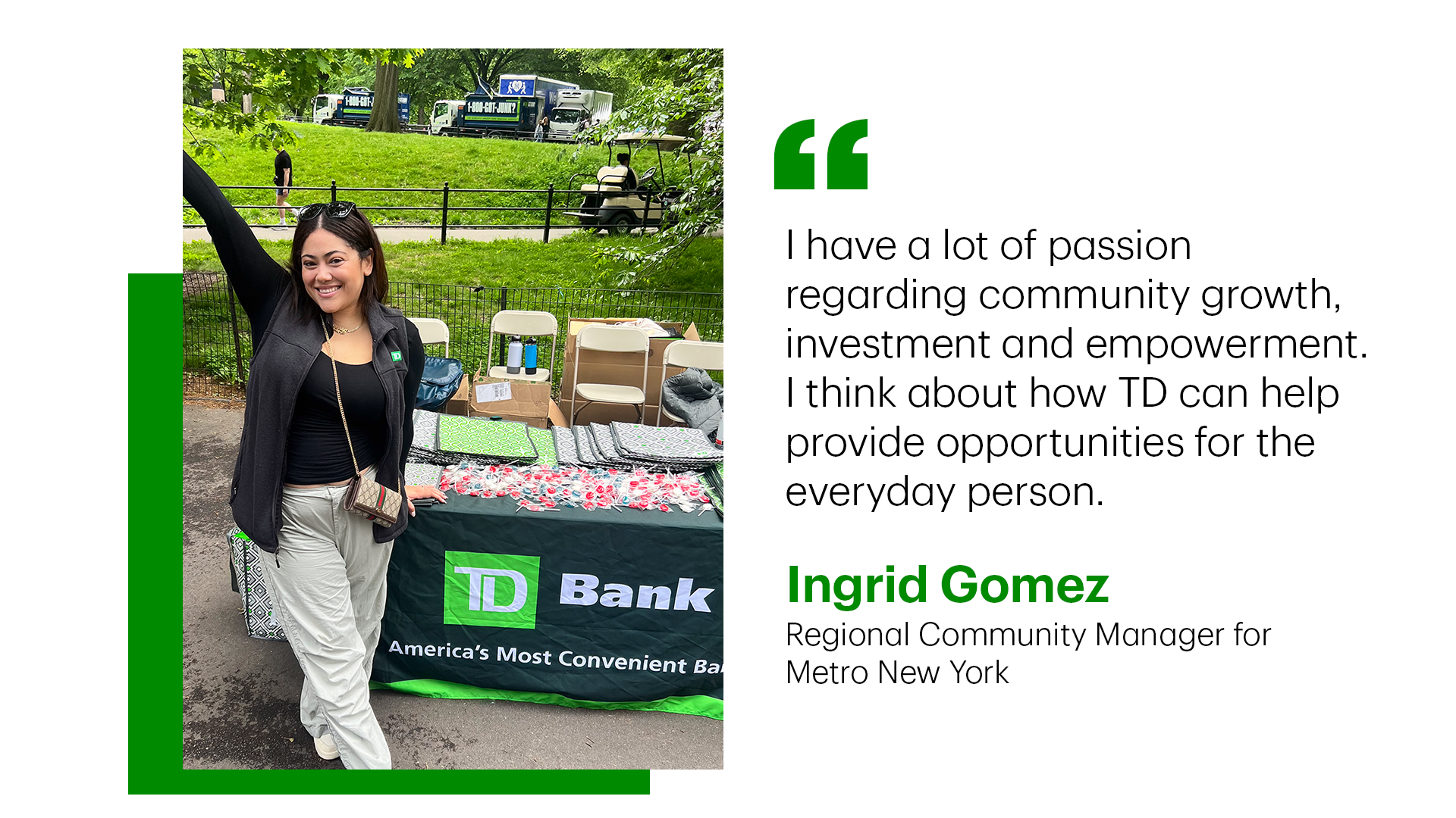 Ingrid Gomez standing in front of a TD Bank booth