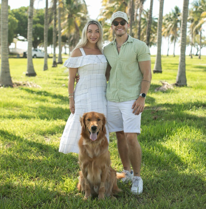 Rebecca and her fiancé (and their dog)