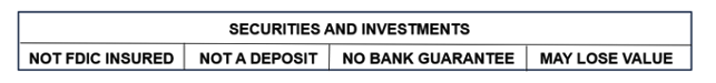 Securities and investments, not FDIC insured, not a deposit, no bank guarantee, may lose value