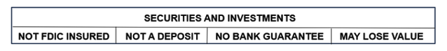 Wealth disclosure: securities and investments, not FDIC insured, not a deposit, no bank guarantee, may lose value