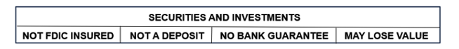 Wealth disclosure: securities and investments, not FDIC insured, not a deposit, no bank guarantee, may lose value