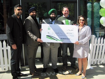 TD announced a $50,000 donation to DIVERSEcity for an immigrant entrepreneurship program at its new branch opening on May 12 in Surrey, B.C. L-R: Sanj Rana, TD; Gurjiv Chahil, TD Canada Trust; Ravi Kochhar, Branch Manager, TD Canada Trust; Bill Cunningham, TD Commercial Banking and Tahzeem Kassam, Chief Operating Officer, DIVERSEcity. (CNW Group/TD Canada Trust) TD announced a $50,000 donation to DIVERSEcity for an immigrant entrepreneurship program at its new branch opening on May 12 in Surrey, B.C. L-R: Sanj Rana, TD; Gurjiv Chahil, TD Canada Trust; Ravi Kochhar, Branch Manager, TD Canada Trust; Bill Cunningham, TD Commercial Banking and Tahzeem Kassam, Chief Operating Officer, DIVERSEcity. (CNW Group/TD Canada Trust)