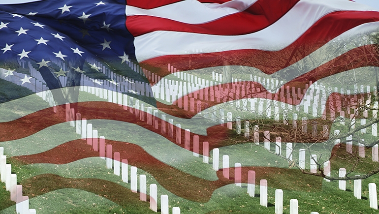 cemetery with american flag