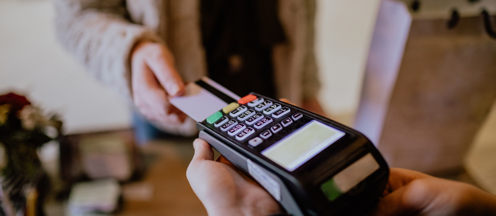 Person putting a credit card into a card reader
