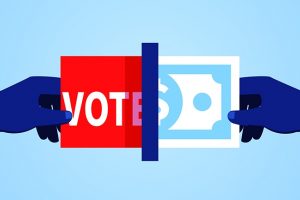 hands holding vote and money