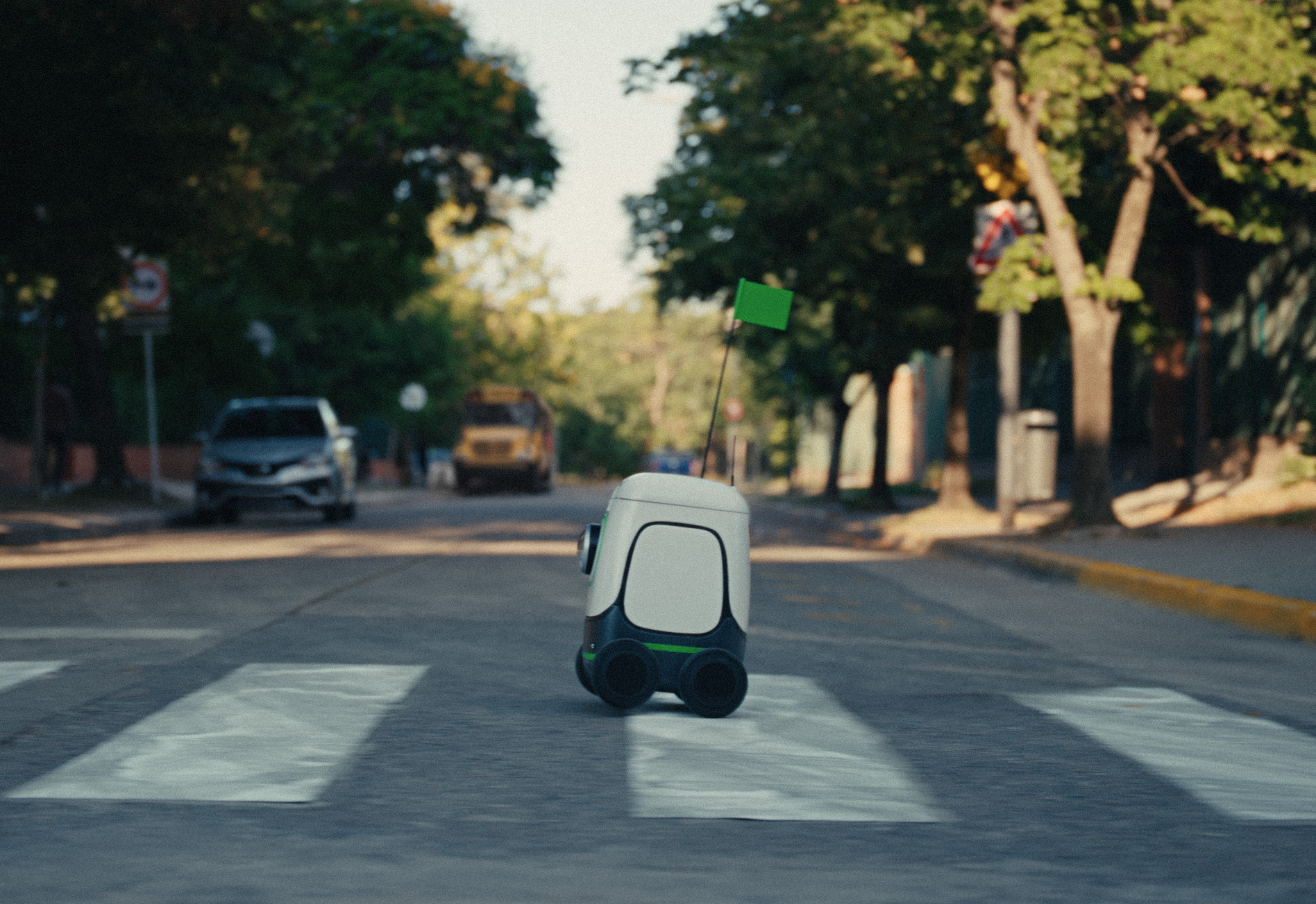 Delivery robot on crosswalk
