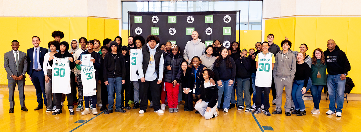 Students with Celtics Players