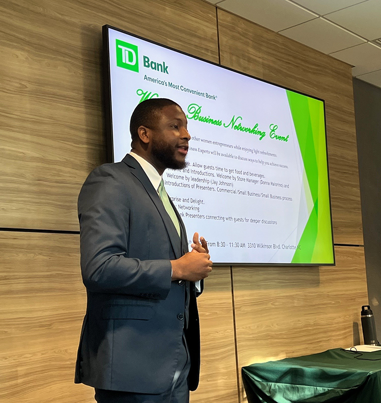 Frank Onyeajam, Commercial Relationship Manager, presents at the networking event
