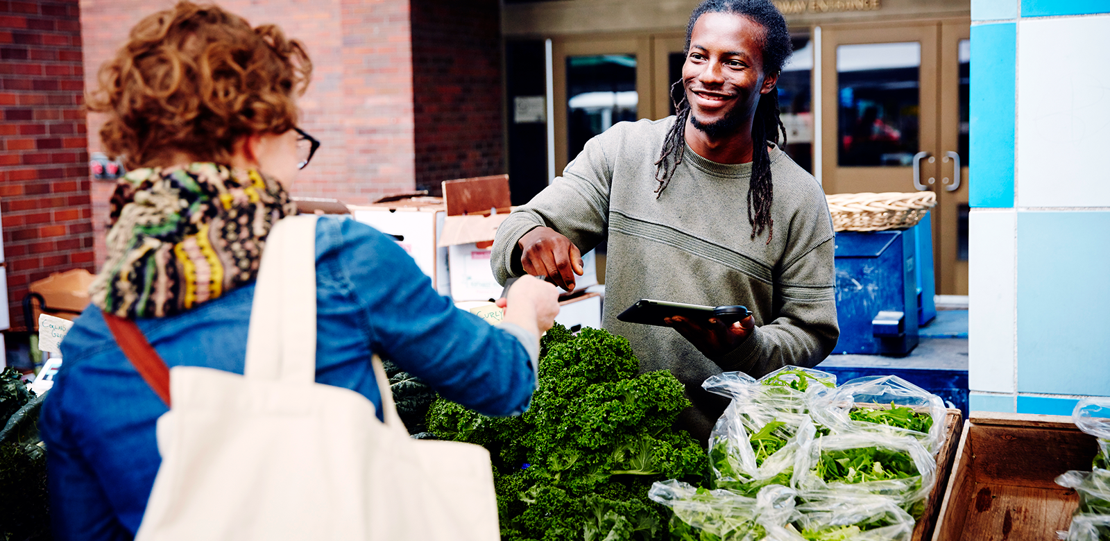 Woman shopping at a farmer's market