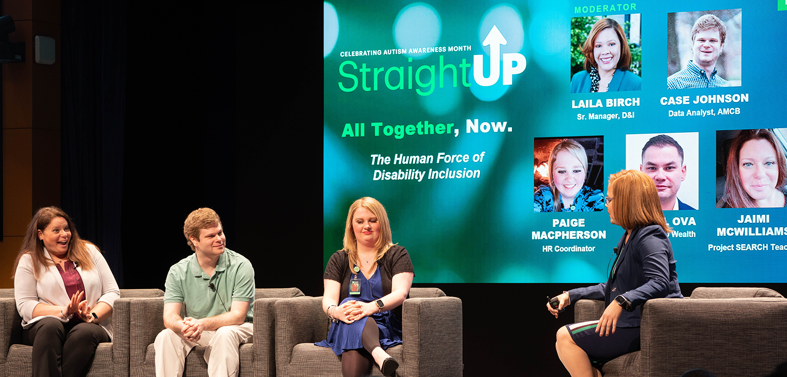 Paige MacPherson speaking at a panel at TD Bank's Autism Awareness Month Celebration